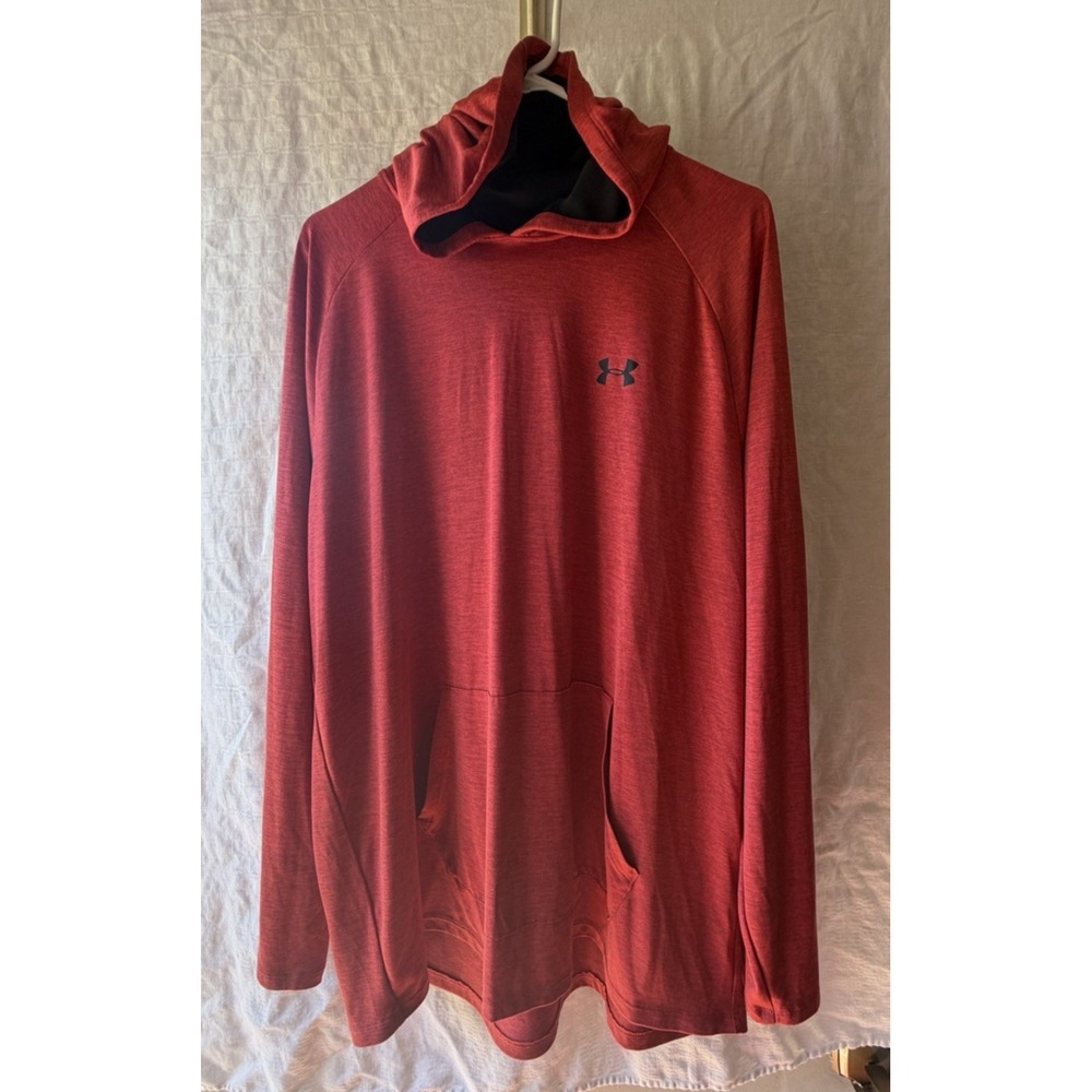 Under‎ Armour Men's Heat Gear Red Long Sleeve Loose Hooded Shirt Size 2XL